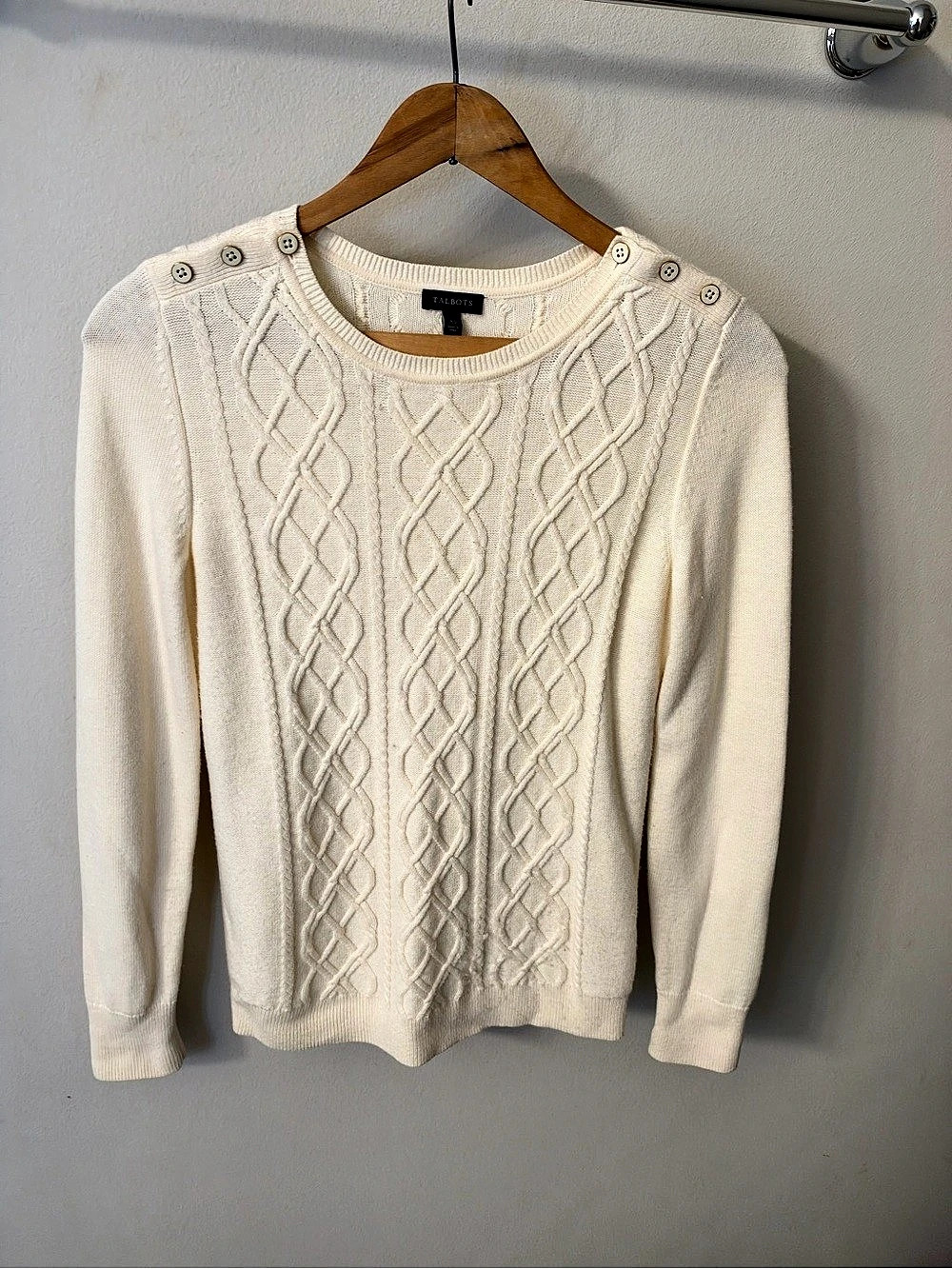 Talbots Cable Knit Crewneck in Cream Size Xs